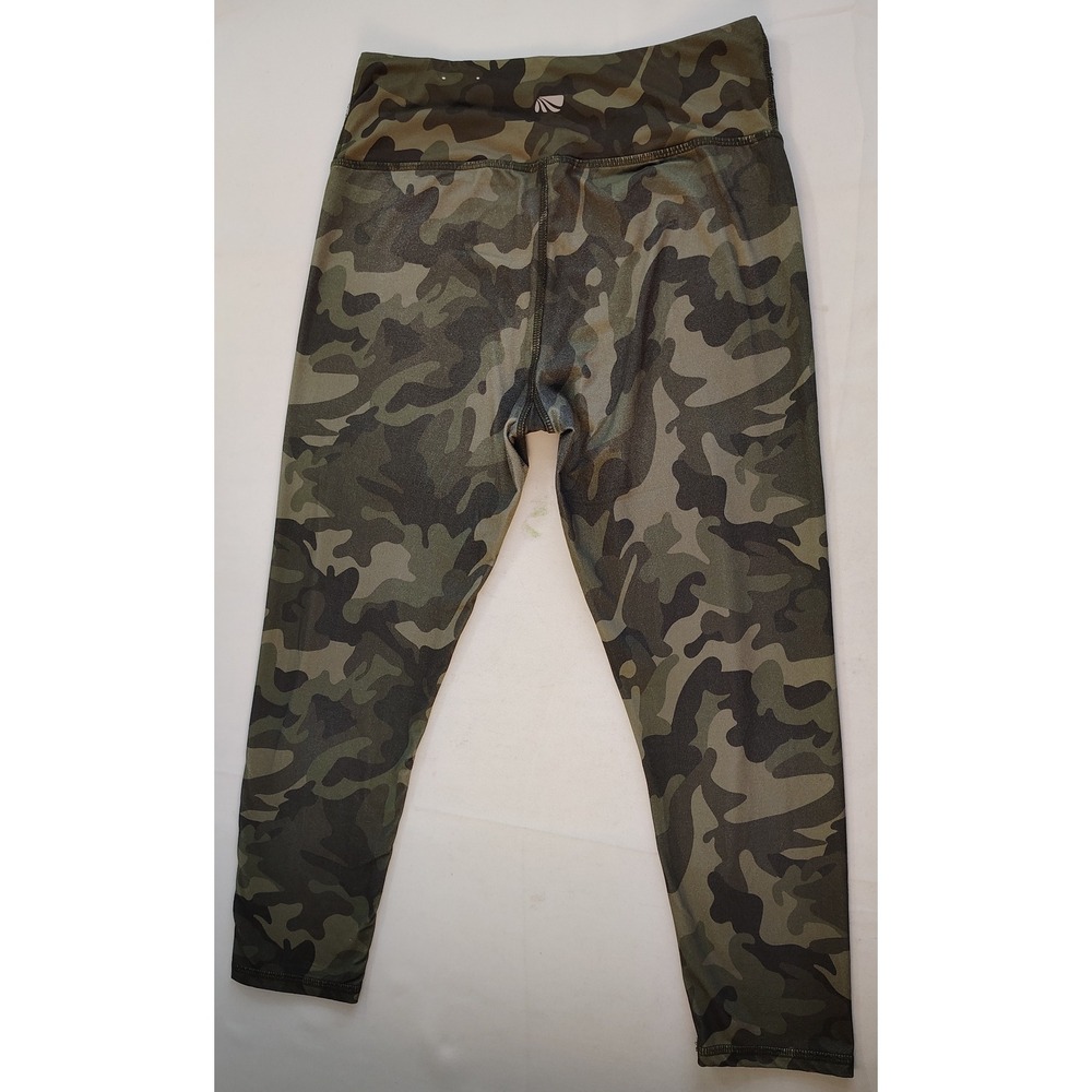 Marika Womens Green Camo Leggings High Waisted Cropped Yoga Pants Athletic Sz L
